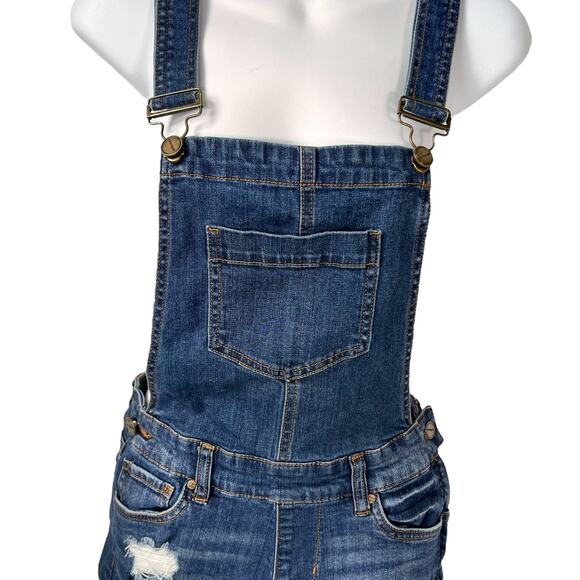 Distressed Blue Jean Shortalls Overalls Shorts Women's 5 Country Cowgirl READ - Picture 3 of 15